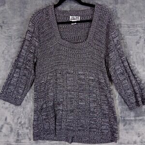 212 New York Sweater Womens XL Gray Knit Tunic‎ Square Neck 3/4 Sleeve Top